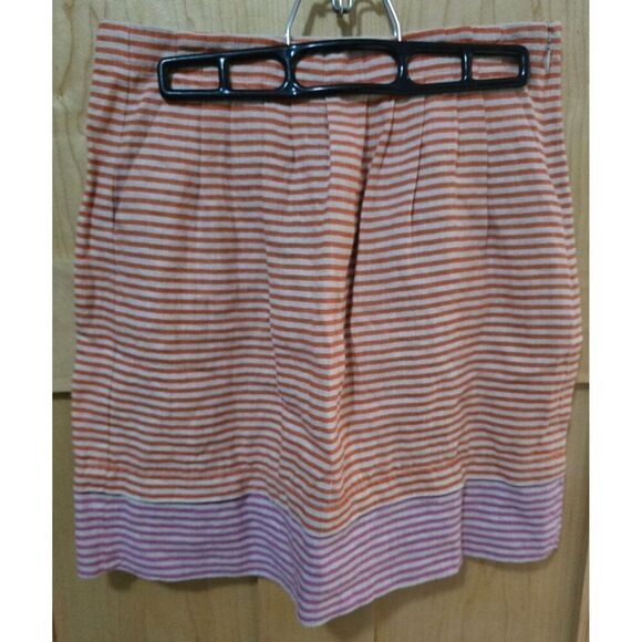 Loft sz 0 Orange & Purple Striped Mini Skirt W Pleats linen beach Nautical - Picture 4 of 11